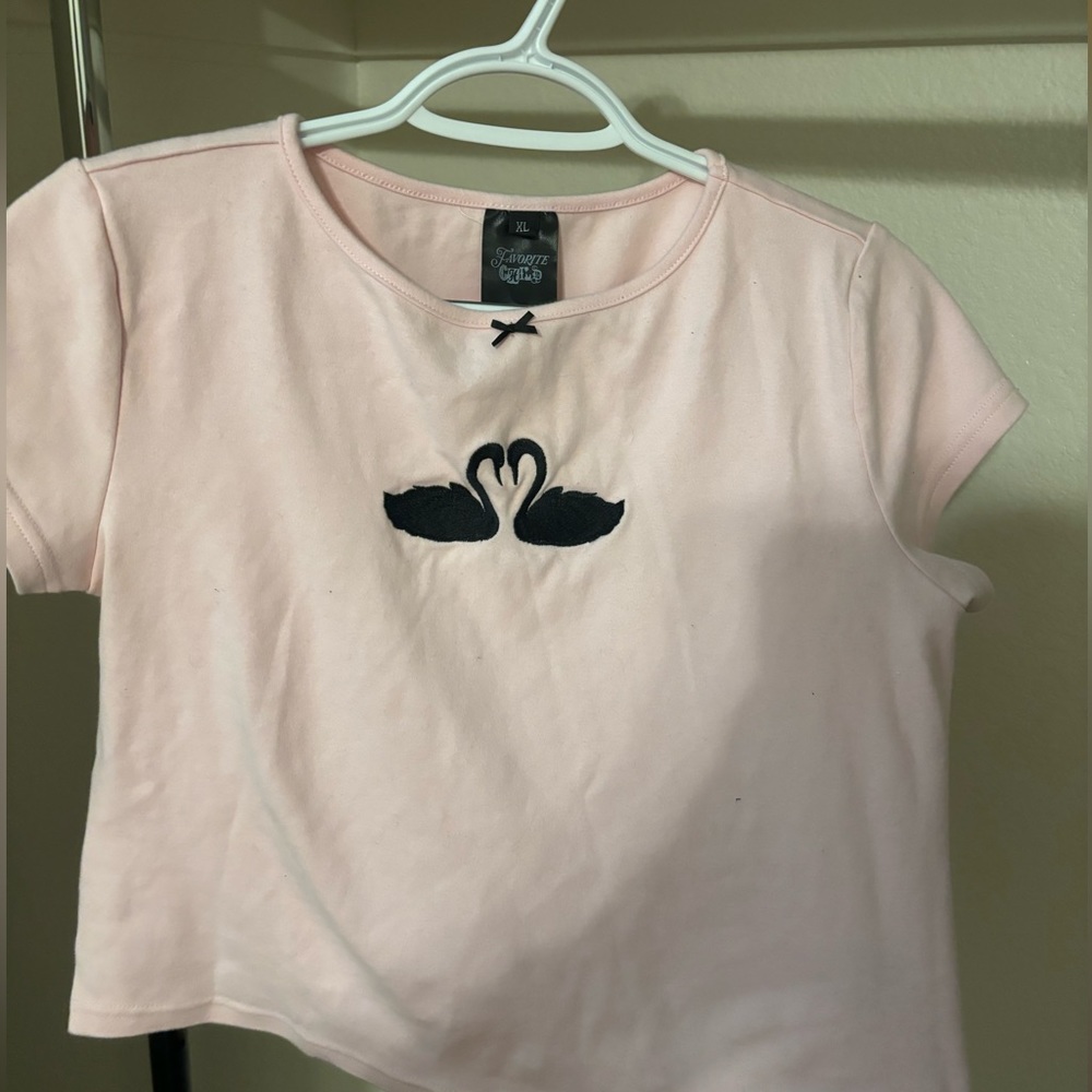 Favorite Child Collective Black Swan Pastel Pink Baby Tee/Cropped Tee, Size XL - Picture 2 of 4